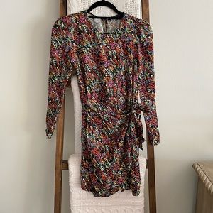 Zara black & multicolored speckled long sleeve wrap style mini dress